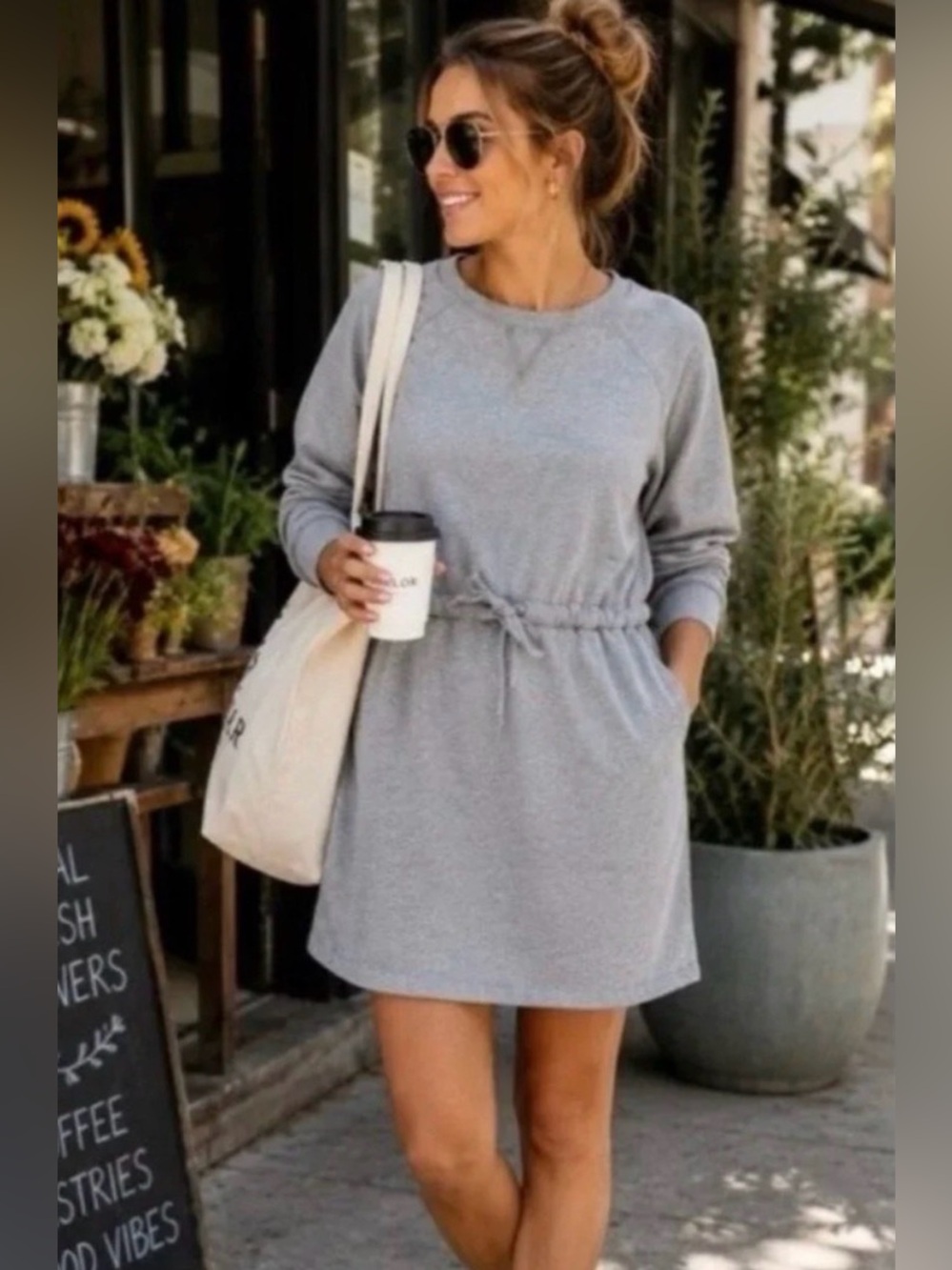 Pact Women's Gray CloudKnit Sweatshirt Mini Longsleeve Dress, Size Large